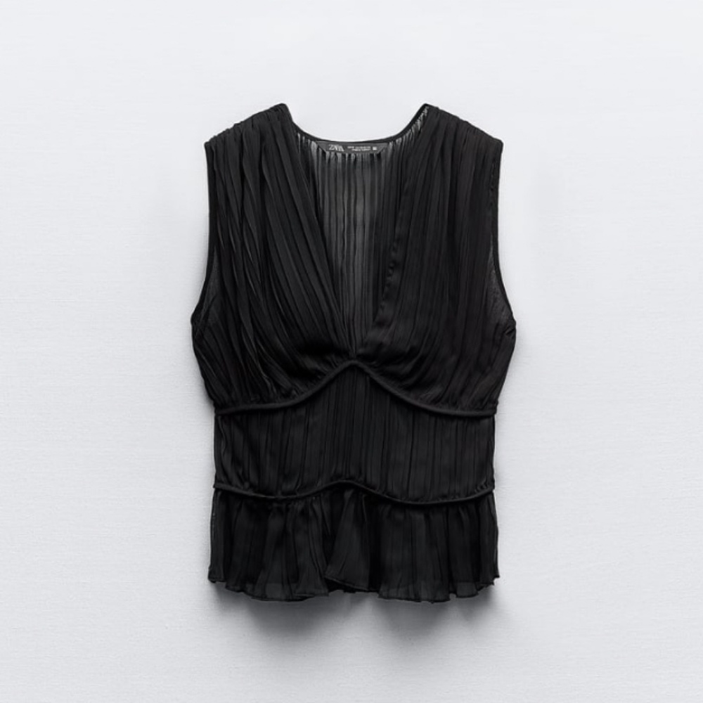NWT ZARA Pleated Black Top